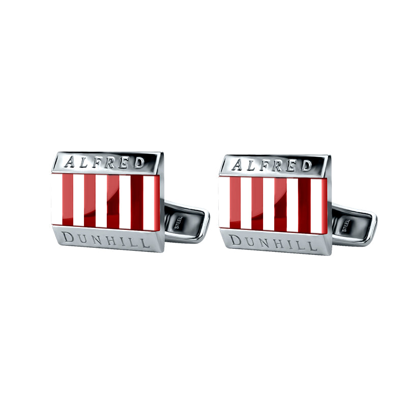 ALFRED DUNHILL  <p>  Cufflinks Facet square pinstripe </p> <p>  Sterling silver, white mother of pearl & red cornelian </p> <p> <FONT SIZE=2>   JLL8292H </font> </p>