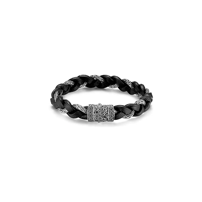 JOHN HARDY <p>  Bracelet Classic Chain M </p> <p> Silver and leather Cord </p> <p> <FONT SIZE=2>  BM99068BLXM </font> </p>