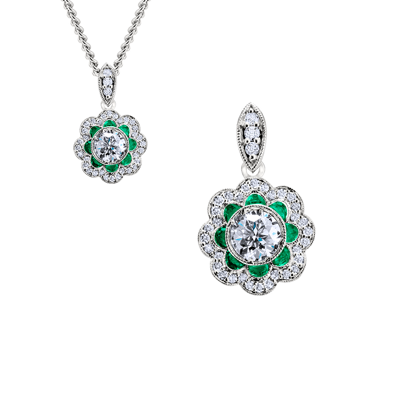 Papidú <p> Pendants </p> <p> 18k White gold diamond and esmerald </p> <p> <FONT SIZE=2>  NE0180619 </font> </p>